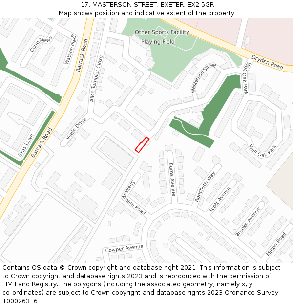 17, MASTERSON STREET, EXETER, EX2 5GR: Location map and indicative extent of plot