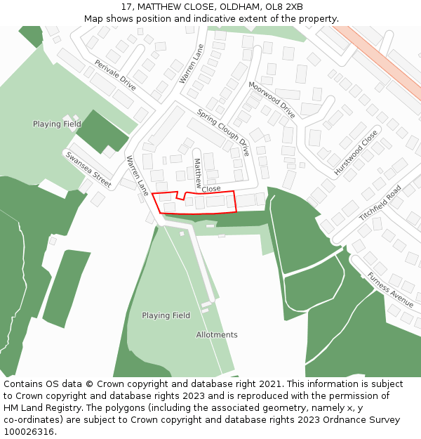 17, MATTHEW CLOSE, OLDHAM, OL8 2XB: Location map and indicative extent of plot