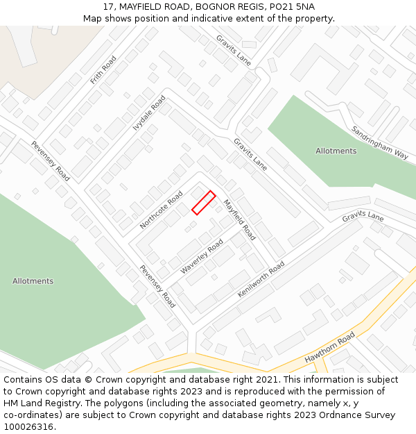 17, MAYFIELD ROAD, BOGNOR REGIS, PO21 5NA: Location map and indicative extent of plot