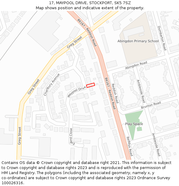 17, MAYPOOL DRIVE, STOCKPORT, SK5 7SZ: Location map and indicative extent of plot