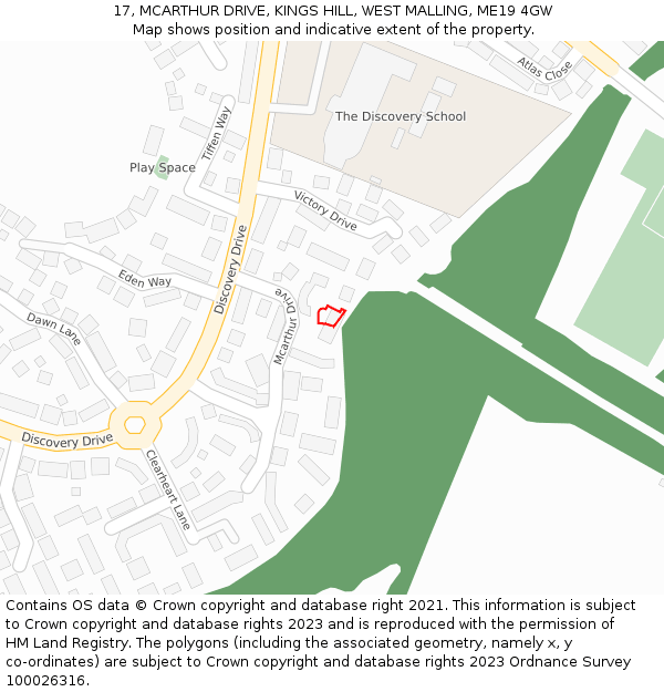 17, MCARTHUR DRIVE, KINGS HILL, WEST MALLING, ME19 4GW: Location map and indicative extent of plot