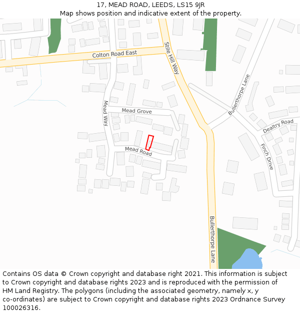 17, MEAD ROAD, LEEDS, LS15 9JR: Location map and indicative extent of plot