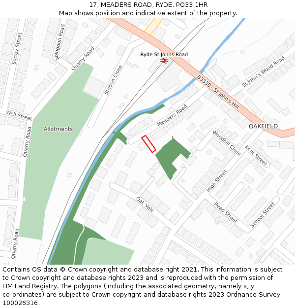 17, MEADERS ROAD, RYDE, PO33 1HR: Location map and indicative extent of plot