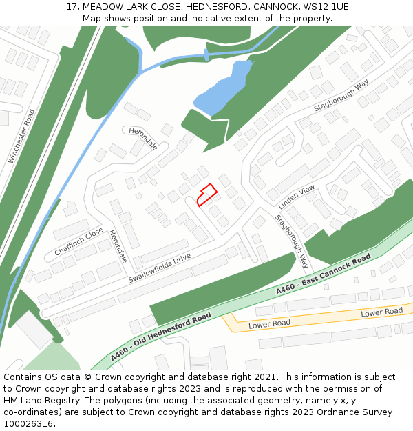 17, MEADOW LARK CLOSE, HEDNESFORD, CANNOCK, WS12 1UE: Location map and indicative extent of plot