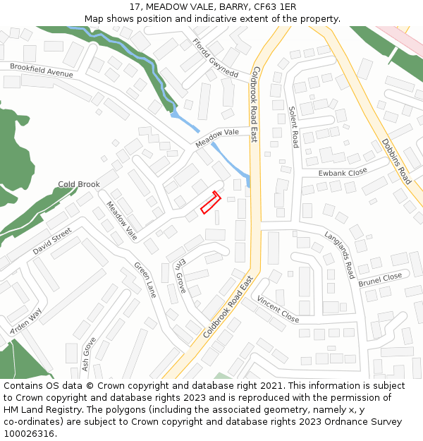 17, MEADOW VALE, BARRY, CF63 1ER: Location map and indicative extent of plot