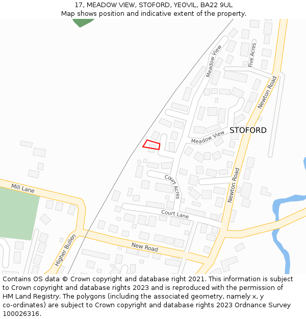 17, MEADOW VIEW, STOFORD, YEOVIL, BA22 9UL: Location map and indicative extent of plot