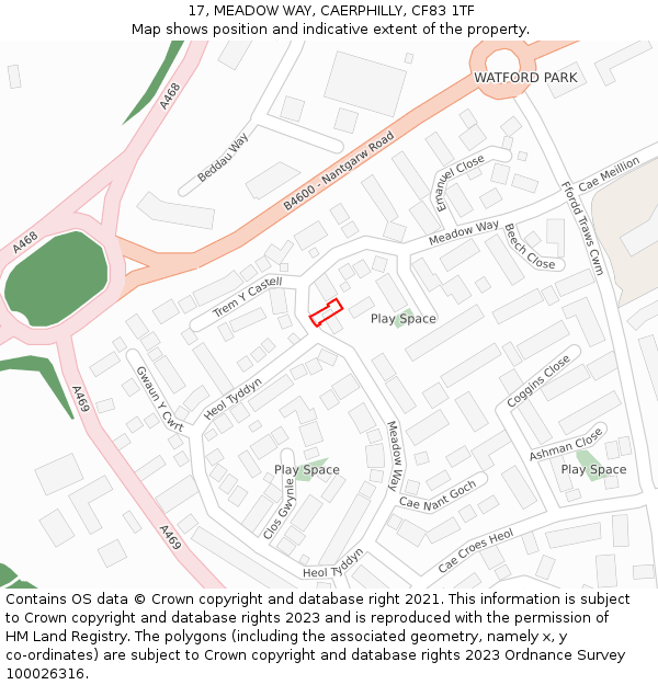 17, MEADOW WAY, CAERPHILLY, CF83 1TF: Location map and indicative extent of plot