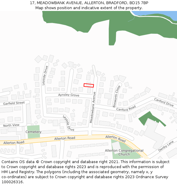 17, MEADOWBANK AVENUE, ALLERTON, BRADFORD, BD15 7BP: Location map and indicative extent of plot