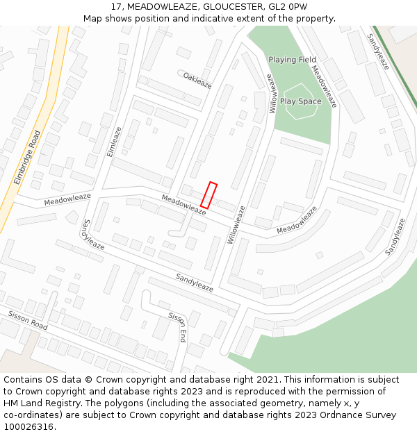 17, MEADOWLEAZE, GLOUCESTER, GL2 0PW: Location map and indicative extent of plot