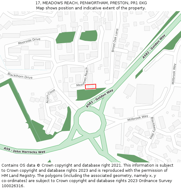 17, MEADOWS REACH, PENWORTHAM, PRESTON, PR1 0XG: Location map and indicative extent of plot