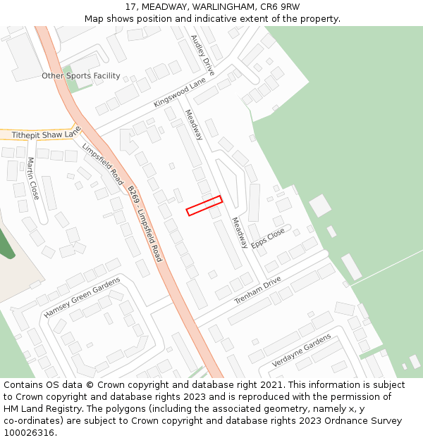 17, MEADWAY, WARLINGHAM, CR6 9RW: Location map and indicative extent of plot