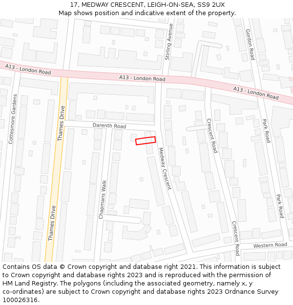 17, MEDWAY CRESCENT, LEIGH-ON-SEA, SS9 2UX: Location map and indicative extent of plot