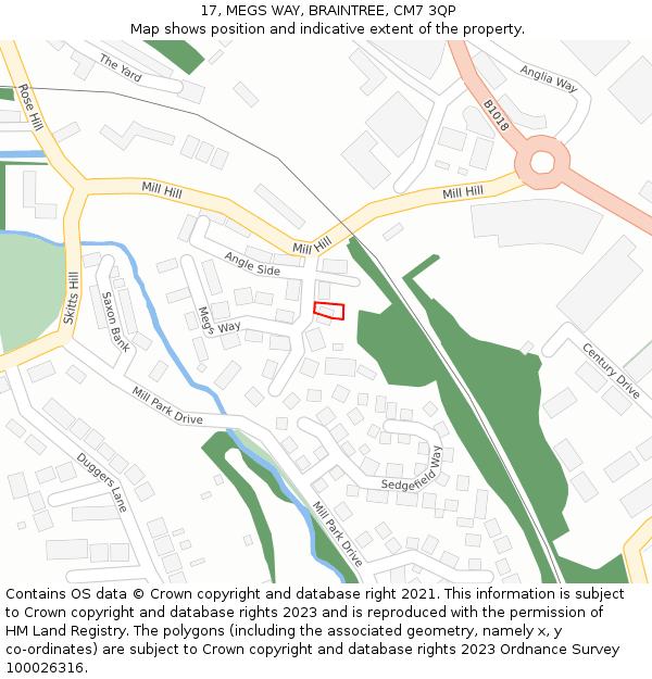 17, MEGS WAY, BRAINTREE, CM7 3QP: Location map and indicative extent of plot