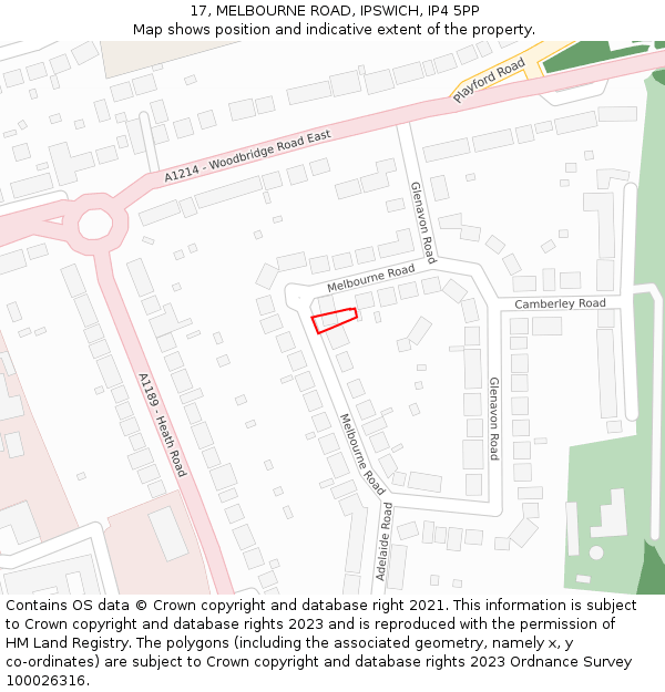 17, MELBOURNE ROAD, IPSWICH, IP4 5PP: Location map and indicative extent of plot