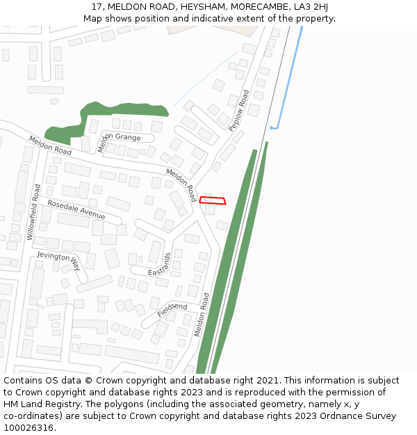 17, MELDON ROAD, HEYSHAM, MORECAMBE, LA3 2HJ: Location map and indicative extent of plot