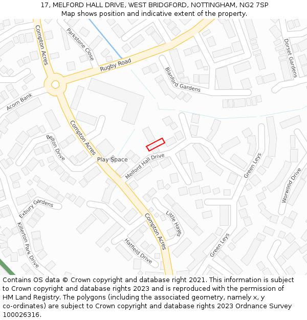 17, MELFORD HALL DRIVE, WEST BRIDGFORD, NOTTINGHAM, NG2 7SP: Location map and indicative extent of plot