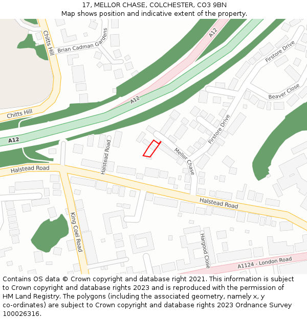 17, MELLOR CHASE, COLCHESTER, CO3 9BN: Location map and indicative extent of plot