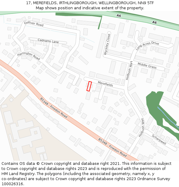 17, MEREFIELDS, IRTHLINGBOROUGH, WELLINGBOROUGH, NN9 5TF: Location map and indicative extent of plot