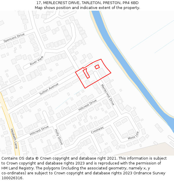 17, MERLECREST DRIVE, TARLETON, PRESTON, PR4 6BD: Location map and indicative extent of plot