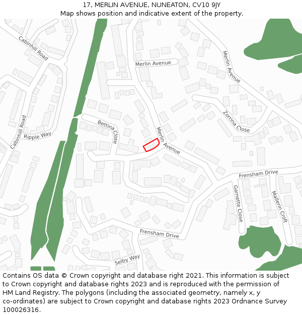 17, MERLIN AVENUE, NUNEATON, CV10 9JY: Location map and indicative extent of plot