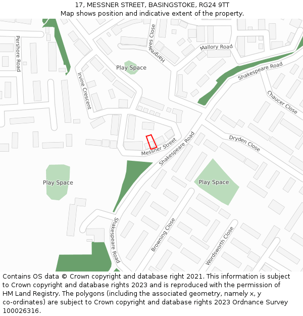 17, MESSNER STREET, BASINGSTOKE, RG24 9TT: Location map and indicative extent of plot