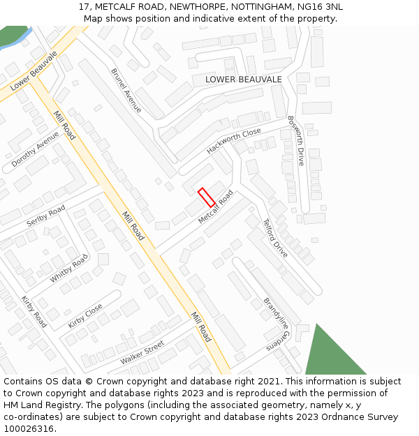 17, METCALF ROAD, NEWTHORPE, NOTTINGHAM, NG16 3NL: Location map and indicative extent of plot