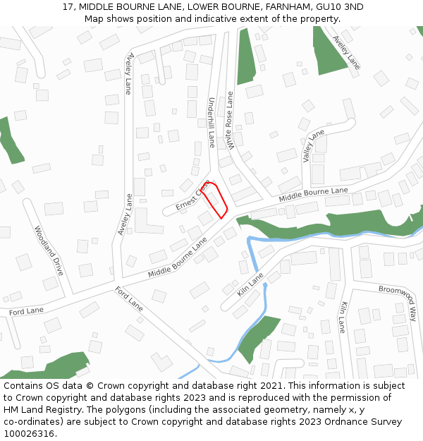 17, MIDDLE BOURNE LANE, LOWER BOURNE, FARNHAM, GU10 3ND: Location map and indicative extent of plot