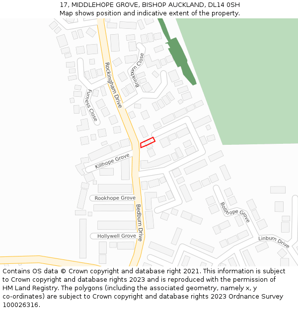 17, MIDDLEHOPE GROVE, BISHOP AUCKLAND, DL14 0SH: Location map and indicative extent of plot