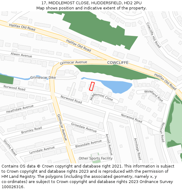 17, MIDDLEMOST CLOSE, HUDDERSFIELD, HD2 2PU: Location map and indicative extent of plot