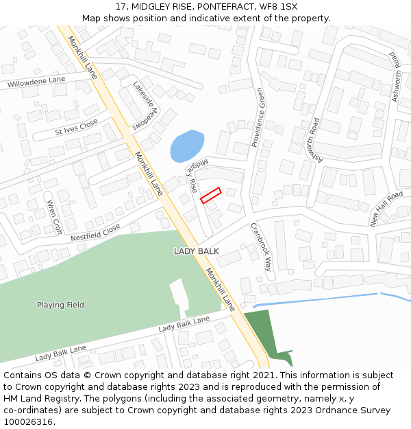 17, MIDGLEY RISE, PONTEFRACT, WF8 1SX: Location map and indicative extent of plot