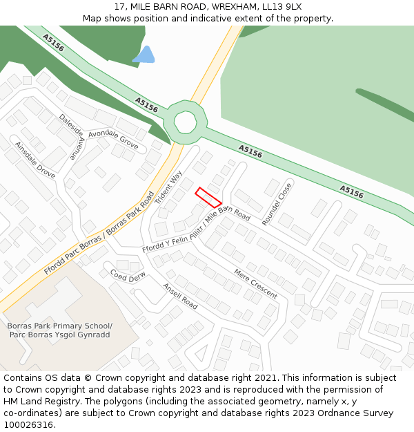 17, MILE BARN ROAD, WREXHAM, LL13 9LX: Location map and indicative extent of plot