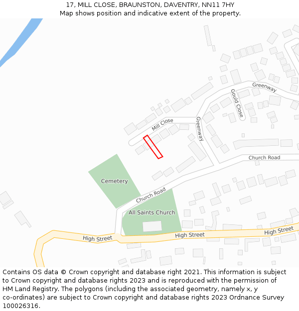 17, MILL CLOSE, BRAUNSTON, DAVENTRY, NN11 7HY: Location map and indicative extent of plot