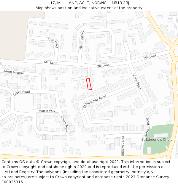 17, MILL LANE, ACLE, NORWICH, NR13 3BJ: Location map and indicative extent of plot