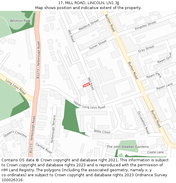 17, MILL ROAD, LINCOLN, LN1 3JJ: Location map and indicative extent of plot