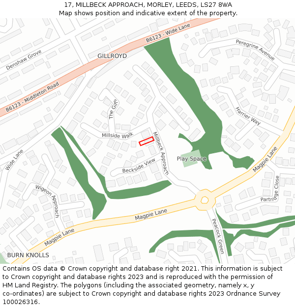 17, MILLBECK APPROACH, MORLEY, LEEDS, LS27 8WA: Location map and indicative extent of plot