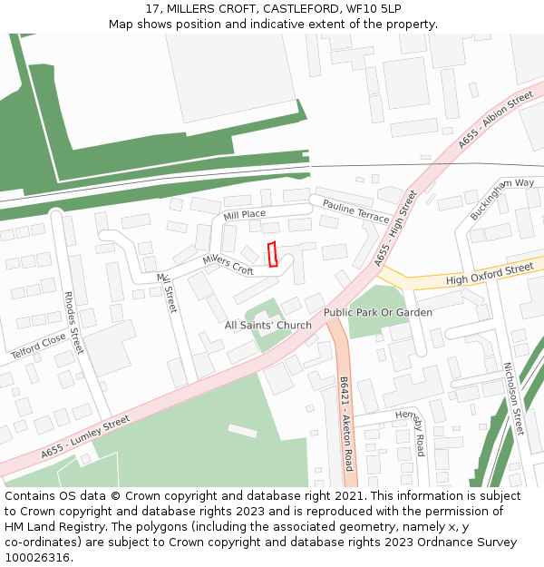 17, MILLERS CROFT, CASTLEFORD, WF10 5LP: Location map and indicative extent of plot