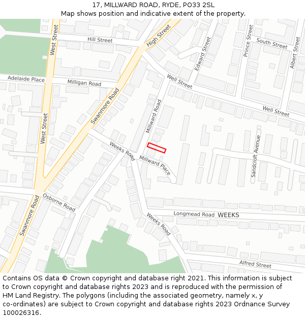 17, MILLWARD ROAD, RYDE, PO33 2SL: Location map and indicative extent of plot