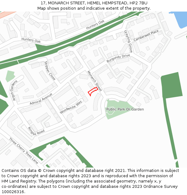 17, MONARCH STREET, HEMEL HEMPSTEAD, HP2 7BU: Location map and indicative extent of plot