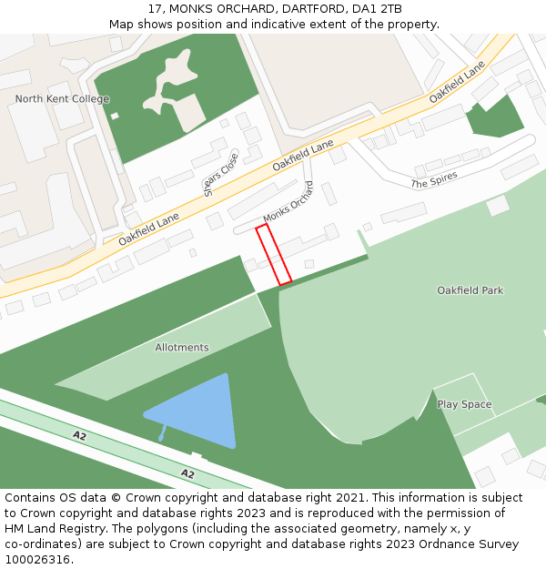 17, MONKS ORCHARD, DARTFORD, DA1 2TB: Location map and indicative extent of plot