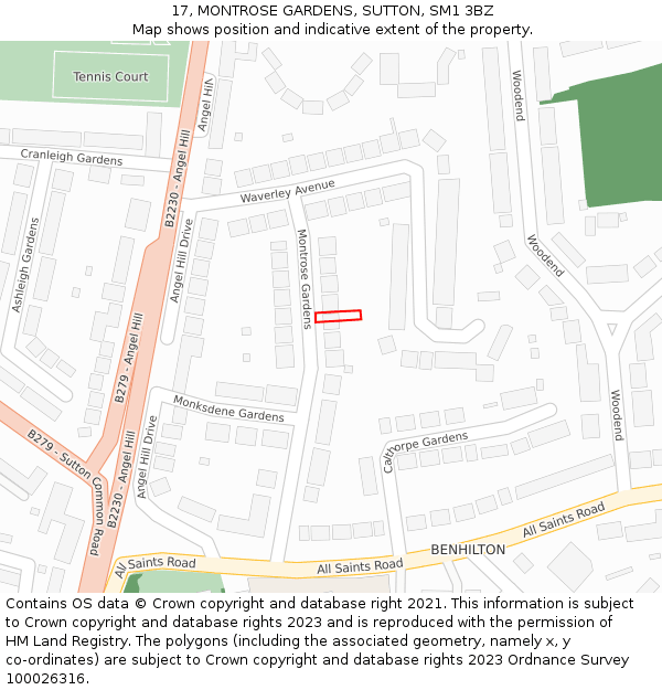 17, MONTROSE GARDENS, SUTTON, SM1 3BZ: Location map and indicative extent of plot