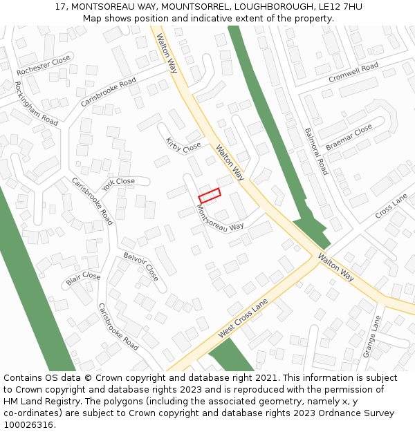 17, MONTSOREAU WAY, MOUNTSORREL, LOUGHBOROUGH, LE12 7HU: Location map and indicative extent of plot