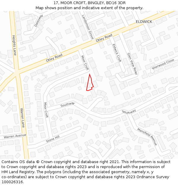 17, MOOR CROFT, BINGLEY, BD16 3DR: Location map and indicative extent of plot