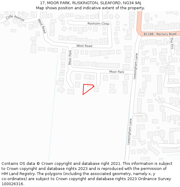 17, MOOR PARK, RUSKINGTON, SLEAFORD, NG34 9AJ: Location map and indicative extent of plot