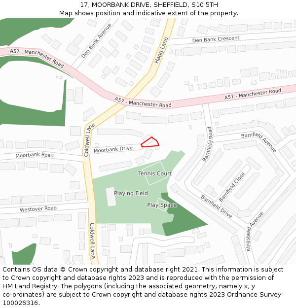 17, MOORBANK DRIVE, SHEFFIELD, S10 5TH: Location map and indicative extent of plot