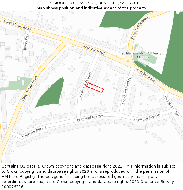 17, MOORCROFT AVENUE, BENFLEET, SS7 2UH: Location map and indicative extent of plot