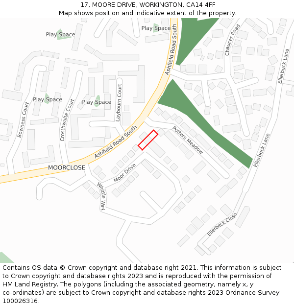 17, MOORE DRIVE, WORKINGTON, CA14 4FF: Location map and indicative extent of plot