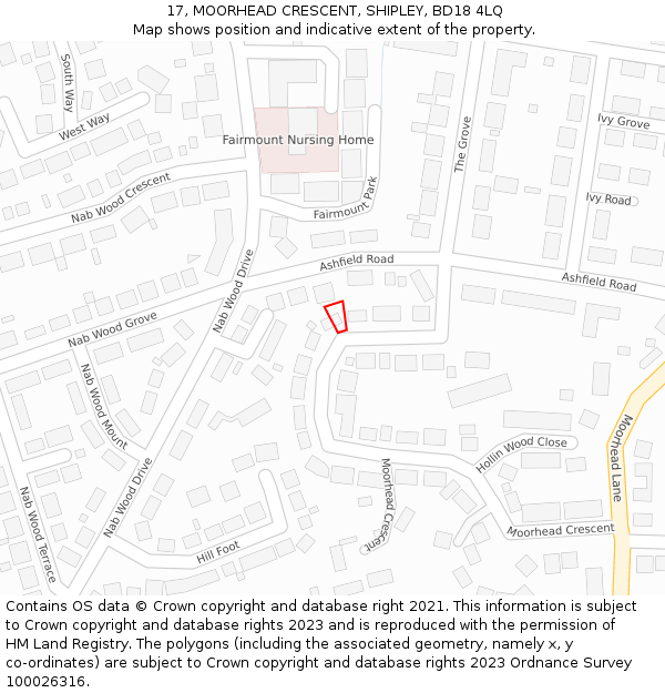 17, MOORHEAD CRESCENT, SHIPLEY, BD18 4LQ: Location map and indicative extent of plot