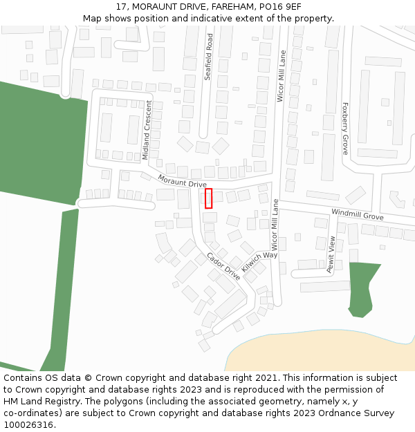 17, MORAUNT DRIVE, FAREHAM, PO16 9EF: Location map and indicative extent of plot