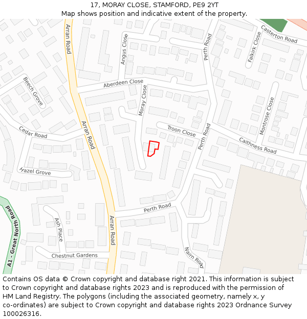 17, MORAY CLOSE, STAMFORD, PE9 2YT: Location map and indicative extent of plot