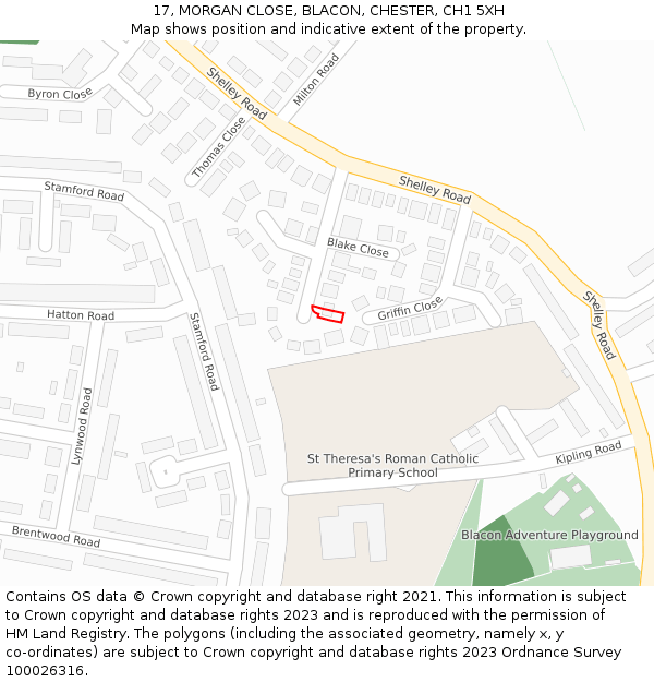 17, MORGAN CLOSE, BLACON, CHESTER, CH1 5XH: Location map and indicative extent of plot